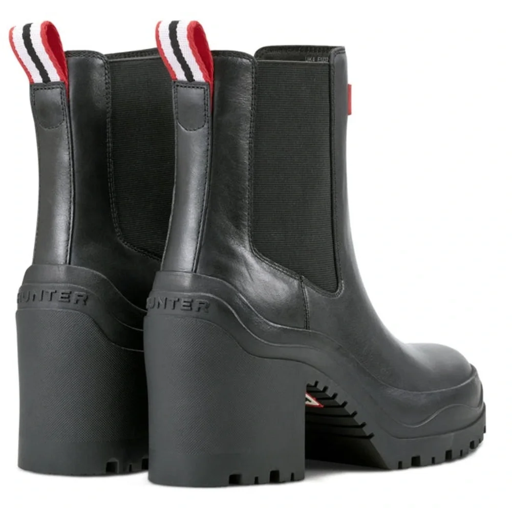 Hunter Miana Waterproof Chelsea Heeled Boots in Black Sz 11